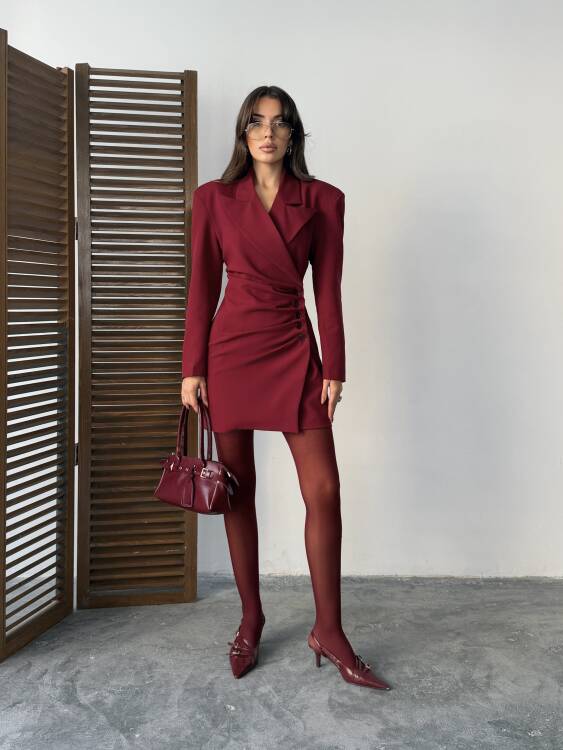 Lein Ceket Elbise - Bordo - 4