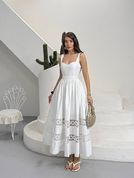 Leontine Midi Elbise - Beyaz - 1