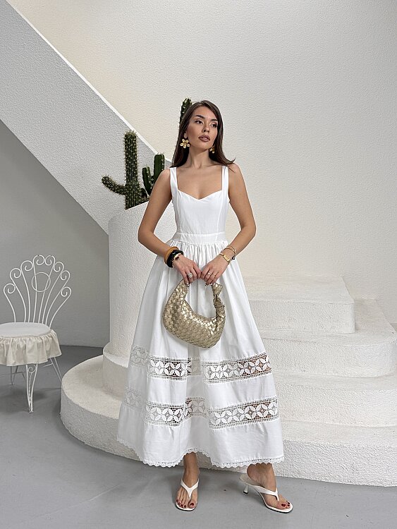 Leontine Midi Elbise - Beyaz - 3