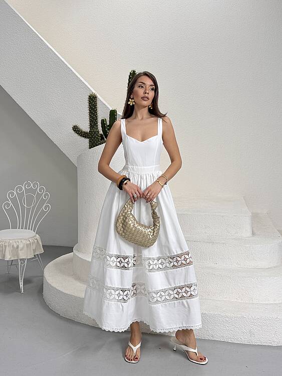 Leontine Midi Elbise - Beyaz - 3