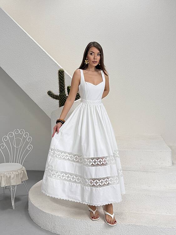 Leontine Midi Elbise - Beyaz - 4