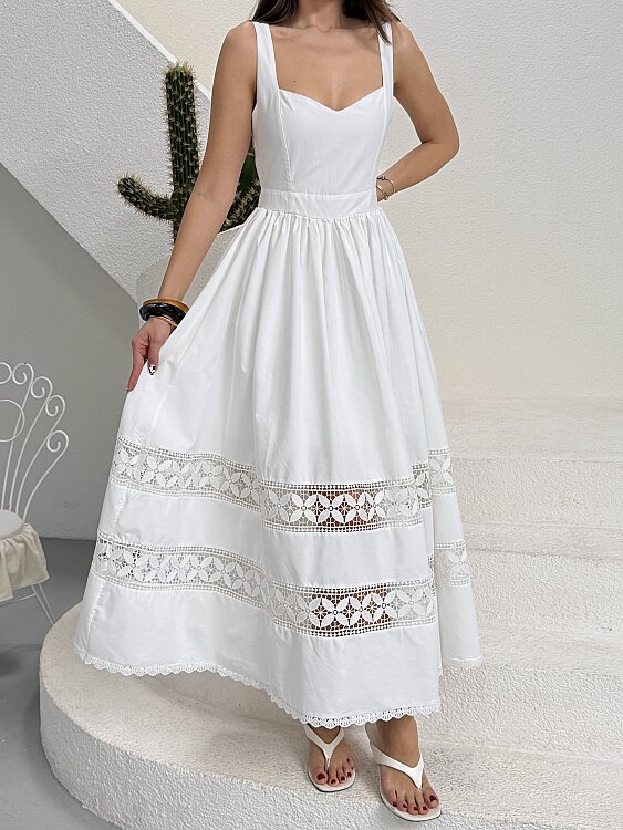 Leontine Midi Elbise - Beyaz - 5