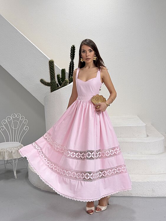 Leontine Midi Elbise - Pembe - 4