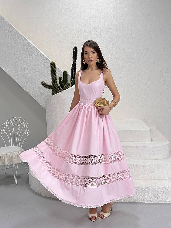 Leontine Midi Elbise - Pembe - 4