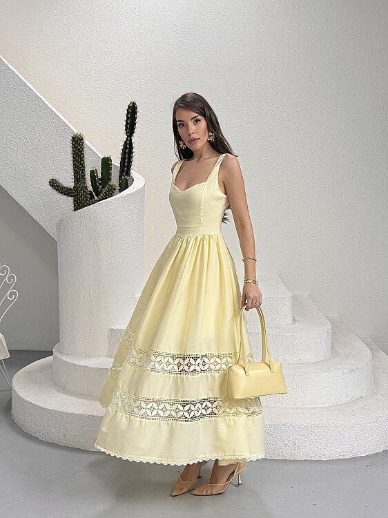 Leontine Midi Elbise - Sarı - 2