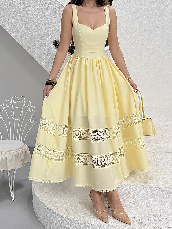 Leontine Midi Elbise - Sarı - 5