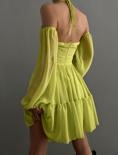 Lida Şifon Elbise - Sarı - Thumbnail
