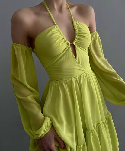 Lida Şifon Elbise - Sarı
