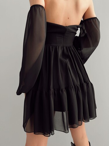 Lida Şifon Elbise - Siyah - Thumbnail