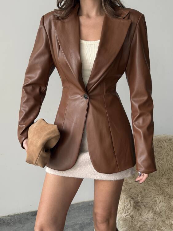 Likor Deri Ceket - Kahverengi - 5