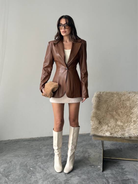 Likor Deri Ceket - Kahverengi - 6