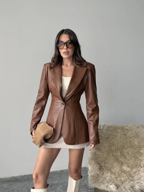 Likor Deri Ceket - Kahverengi - 1