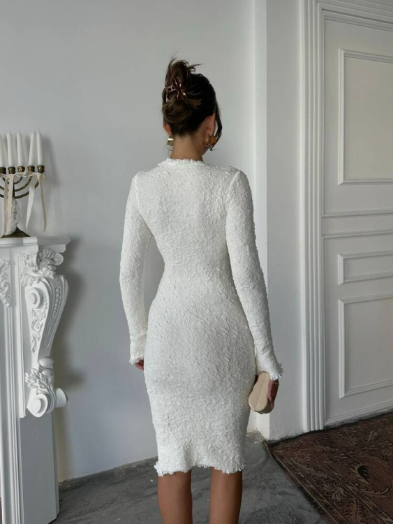Liny Triko Elbise - Beyaz - 2