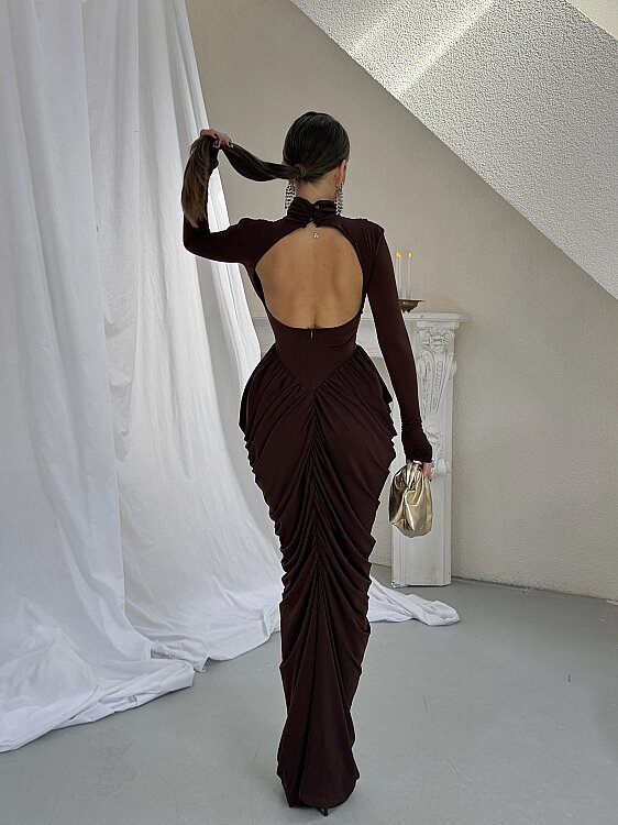 LIORA Maxi Elbise - Acı Kahve - 3