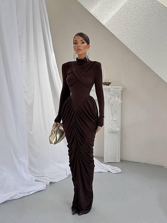 LIORA Maxi Elbise - Acı Kahve - 6