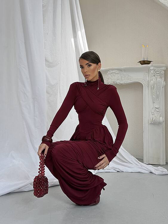 LIORA Maxi Elbise - Bordo - 3