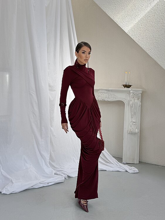 LIORA Maxi Elbise - Bordo - 5