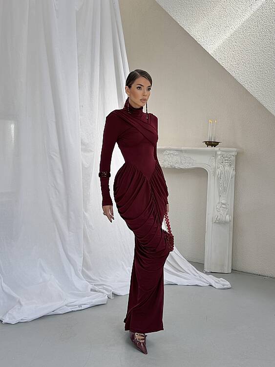 LIORA Maxi Elbise - Bordo - 5