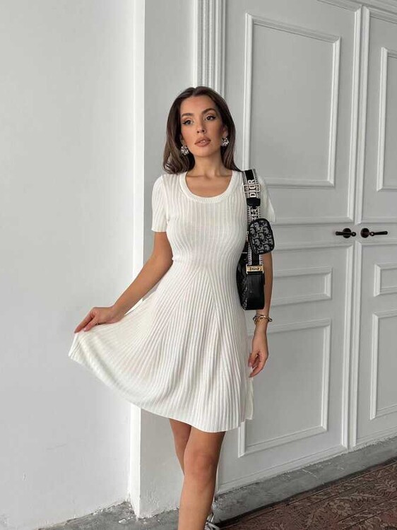Lisa Triko Elbise - Beyaz - 1