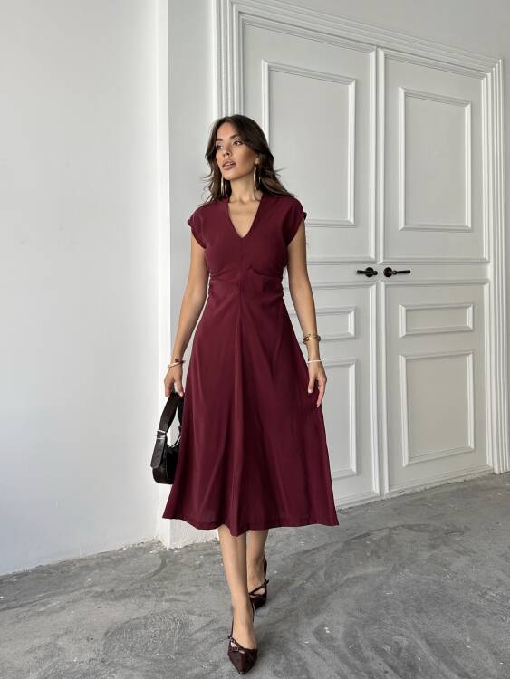 Logan Midi Elbise - Bordo - 1