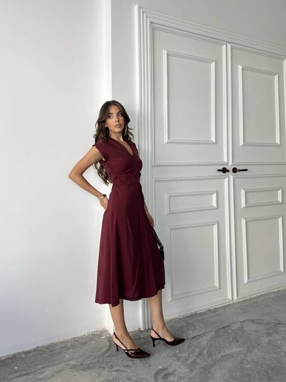 Logan Midi Elbise - Bordo - 2