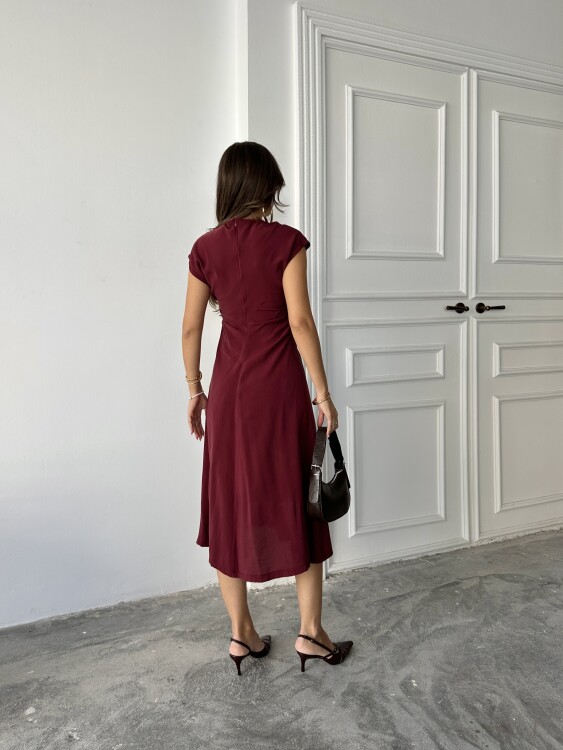 Logan Midi Elbise - Bordo - 3