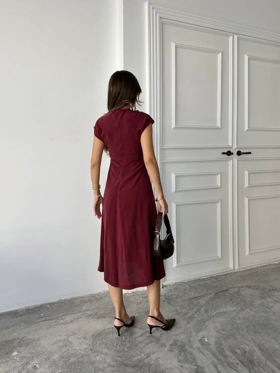 Logan Midi Elbise - Bordo - 3