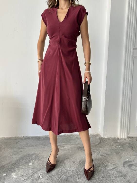 Logan Midi Elbise - Bordo - 4