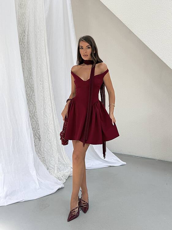 LORISA Mini Elbise - Bordo - 1