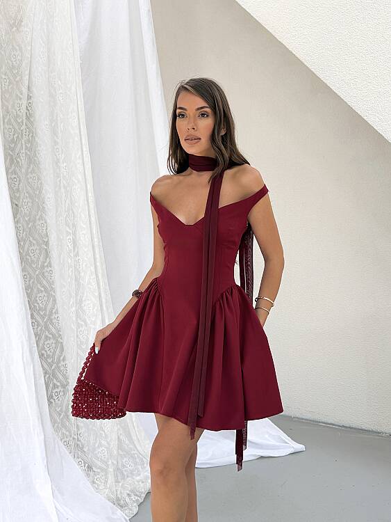 LORISA Mini Elbise - Bordo - 2