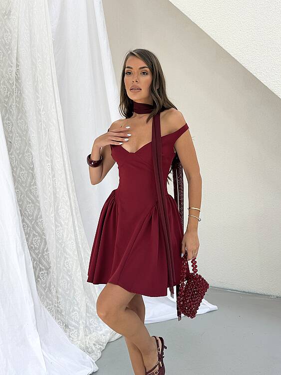 LORISA Mini Elbise - Bordo - 3
