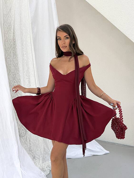 LORISA Mini Elbise - Bordo - 4