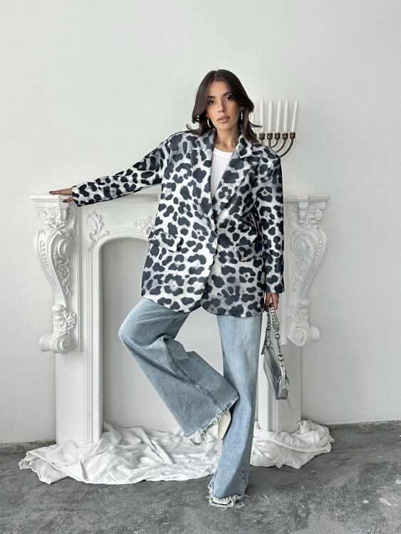 Luna Leopar Ceket - Gri - 3