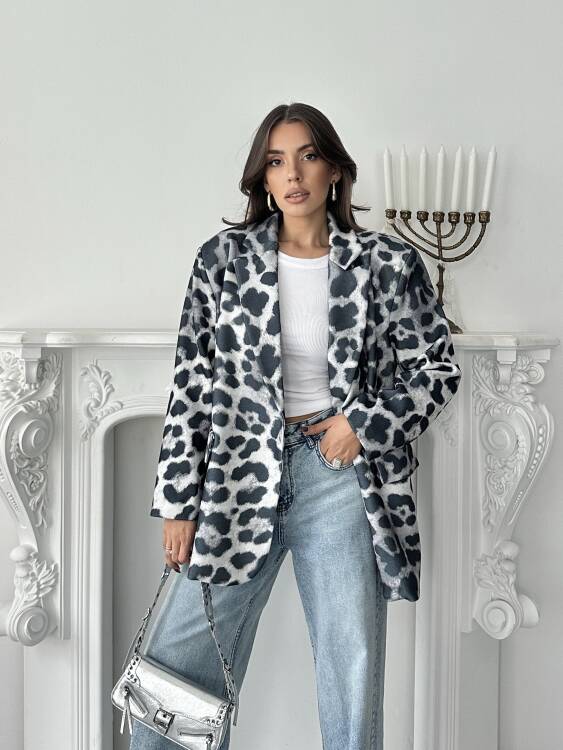 Luna Leopar Ceket - Gri - 4