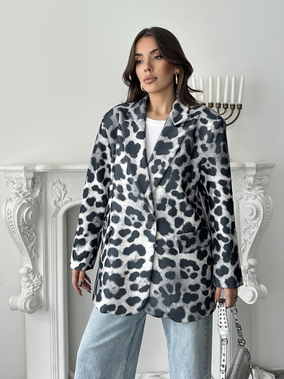 Luna Leopar Ceket - Gri - 6