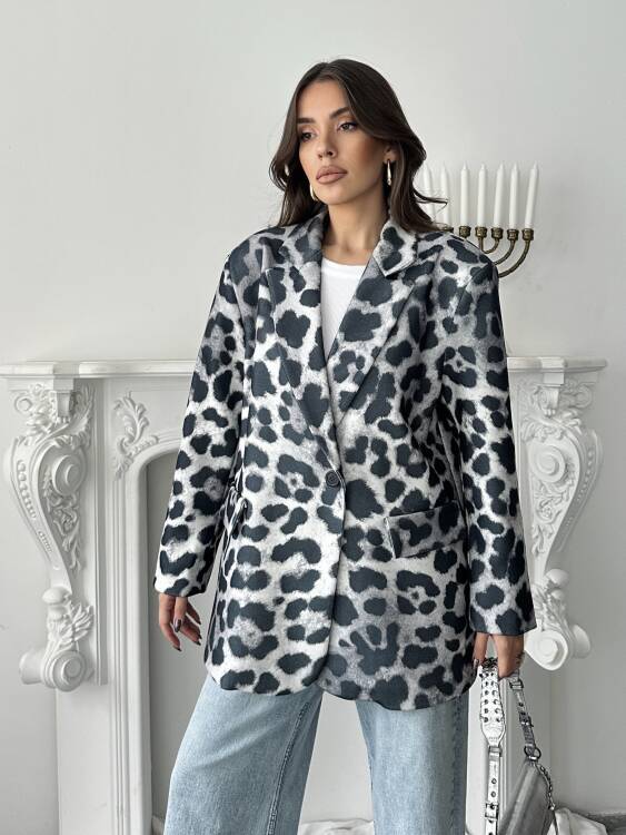 Luna Leopar Ceket - Gri - 6