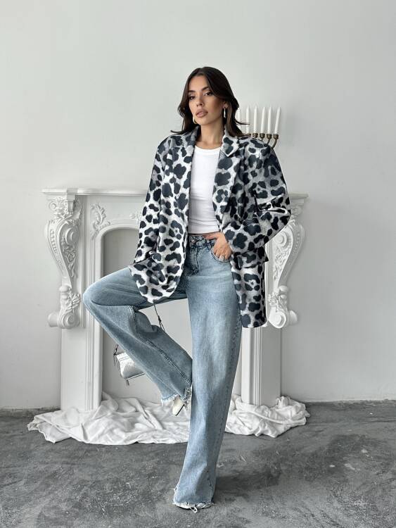 Luna Leopar Ceket - Gri - 1