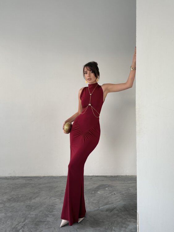 Luy Maxi Elbise - Bordo - 2