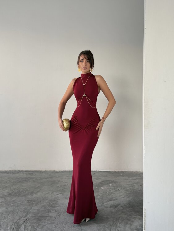 Luy Maxi Elbise - Bordo - Sevenday