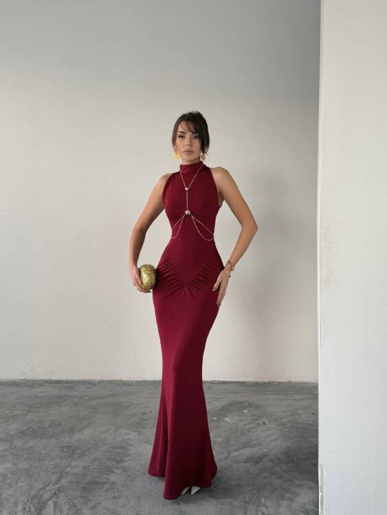 Luy Maxi Elbise - Bordo - 1