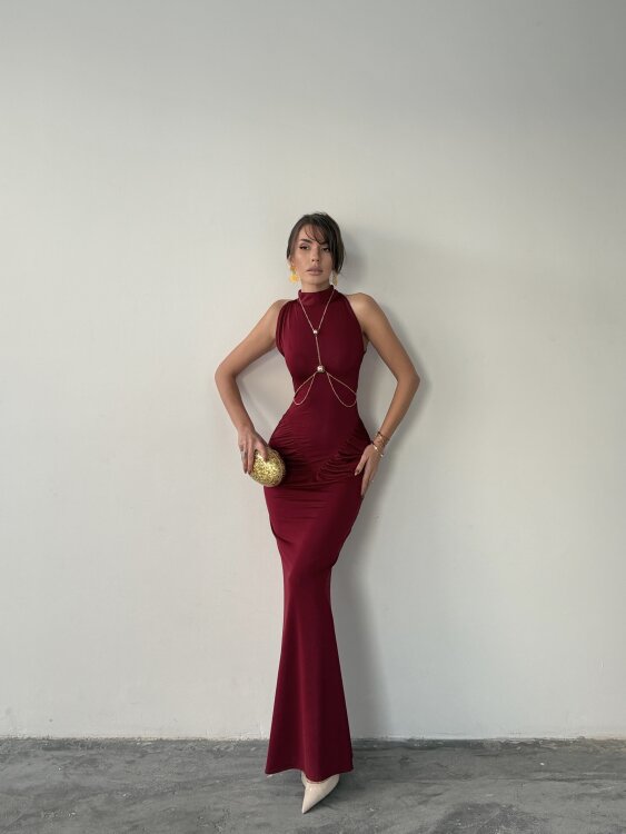 Luy Maxi Elbise - Bordo - 3