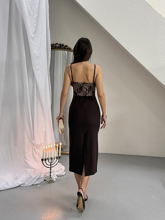 Mael Midi Elbise - Acı Kahve - 3