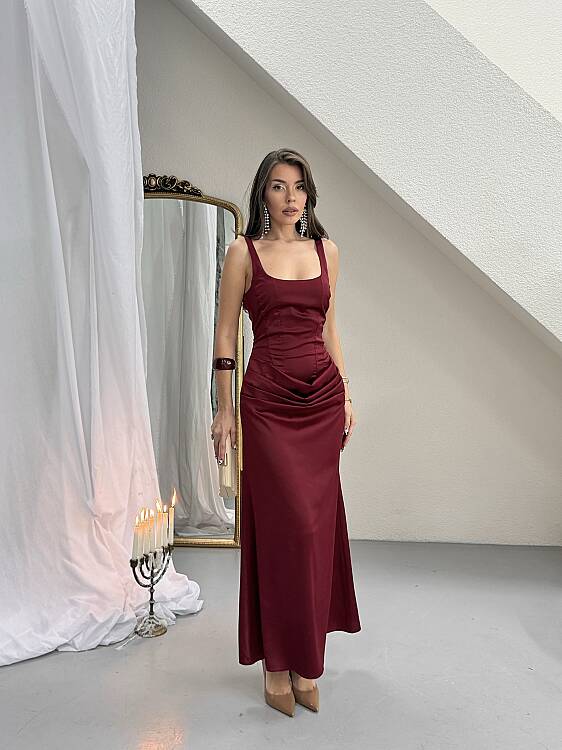 Maeve Maxi Elbise - Bordo - 1