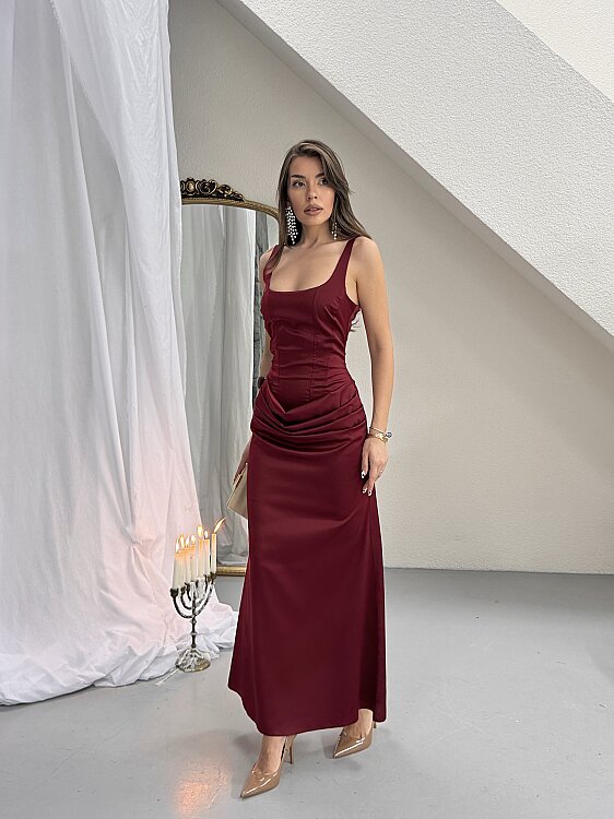 Maeve Maxi Elbise - Bordo - 5