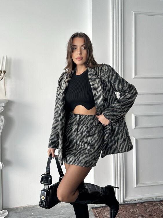 Malva Ceket Etek Takım - Gri - 3