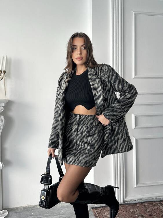 Malva Ceket Etek Takım - Gri - 3