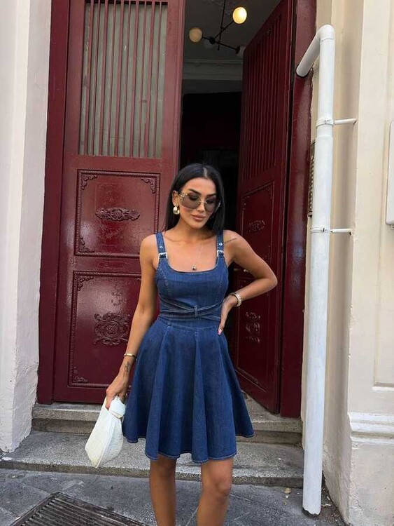 Mansa Denim Elbise- Mavi - 1