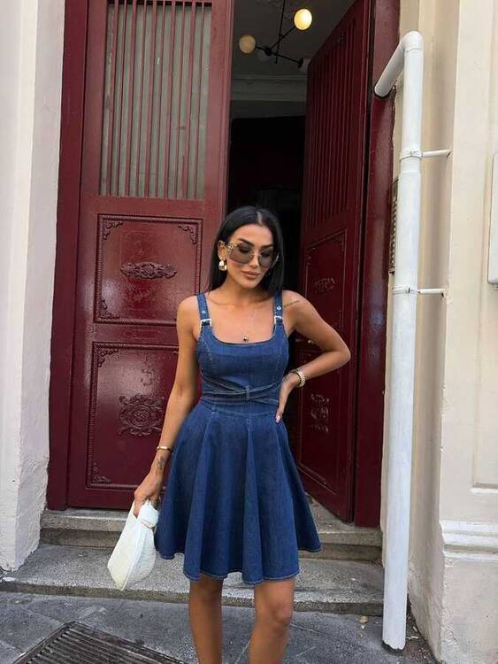 Mansa Denim Elbise- Mavi - 1