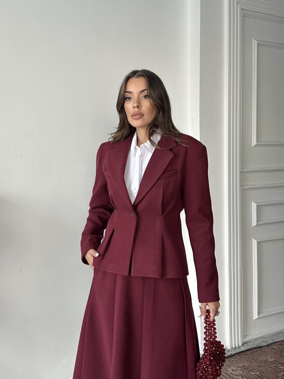 Margrit Ceket Etek Takım - Bordo - 2
