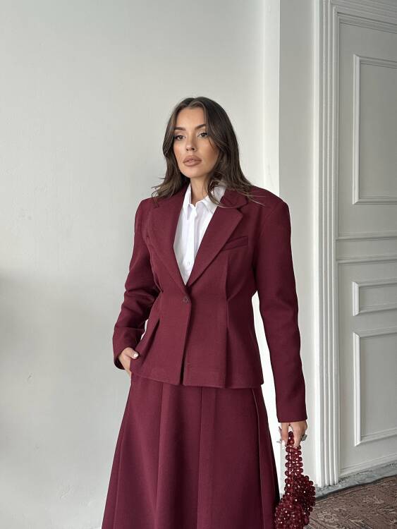 Margrit Ceket Etek Takım - Bordo - 2